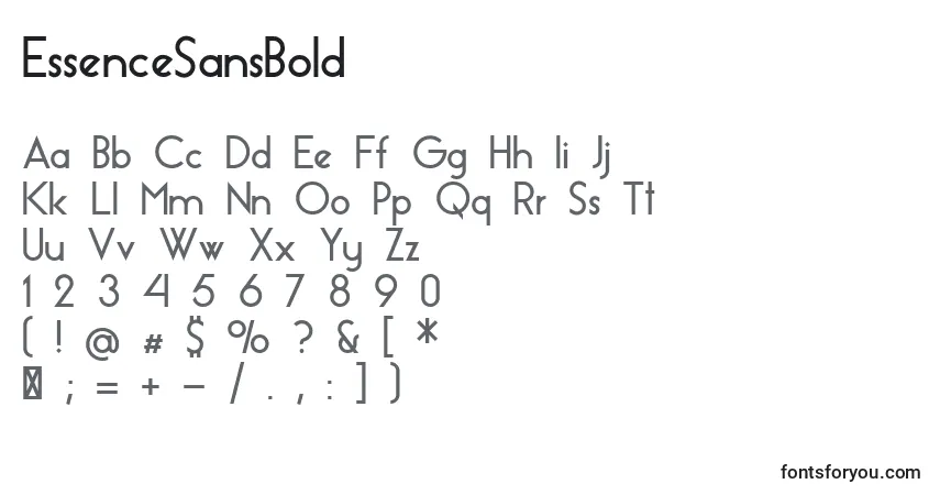 A fonte EssenceSansBold – alfabeto, números, caracteres especiais