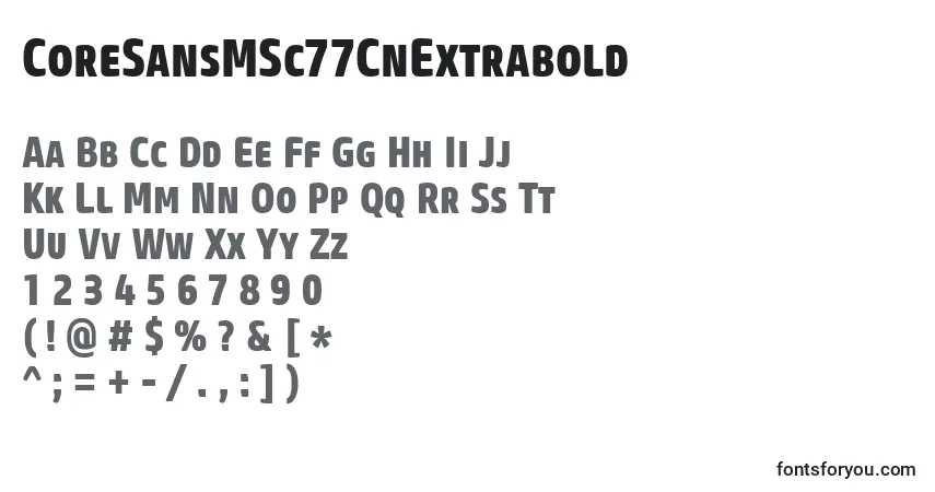 Шрифт CoreSansMSc77CnExtrabold – алфавит, цифры, специальные символы