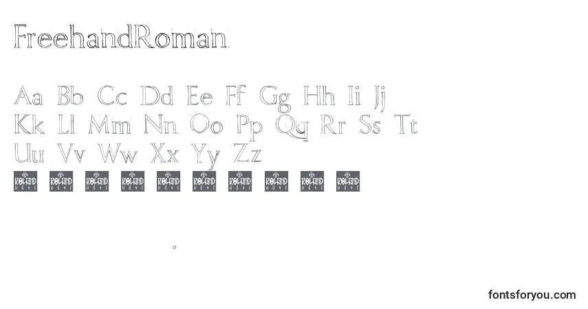 A fonte FreehandRoman – alfabeto, números, caracteres especiais