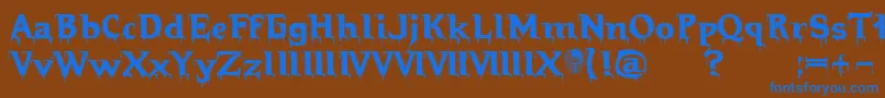 Hellraiserbloody-Schriftart – Blaue Schriften auf braunem Hintergrund