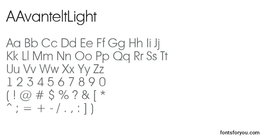 Fuente AAvanteltLight - alfabeto, números, caracteres especiales