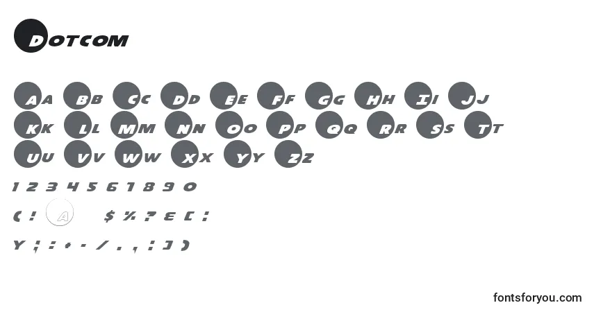 Schriftart Dotcom – Alphabet, Zahlen, spezielle Symbole