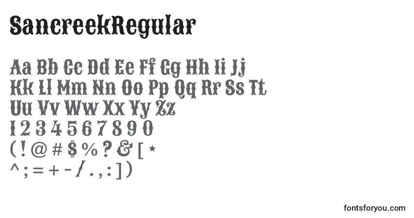 Schriftart SancreekRegular – Alphabet, Zahlen, spezielle Symbole