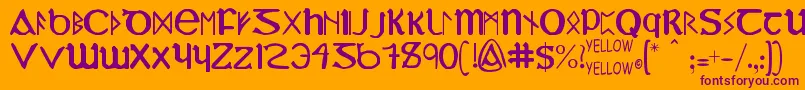 YyUncialMostIrish-Schriftart – Violette Schriften auf orangefarbenem Hintergrund