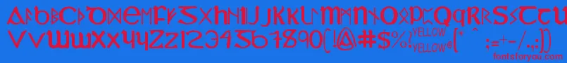 YyUncialMostIrish Font – Red Fonts on Blue Background