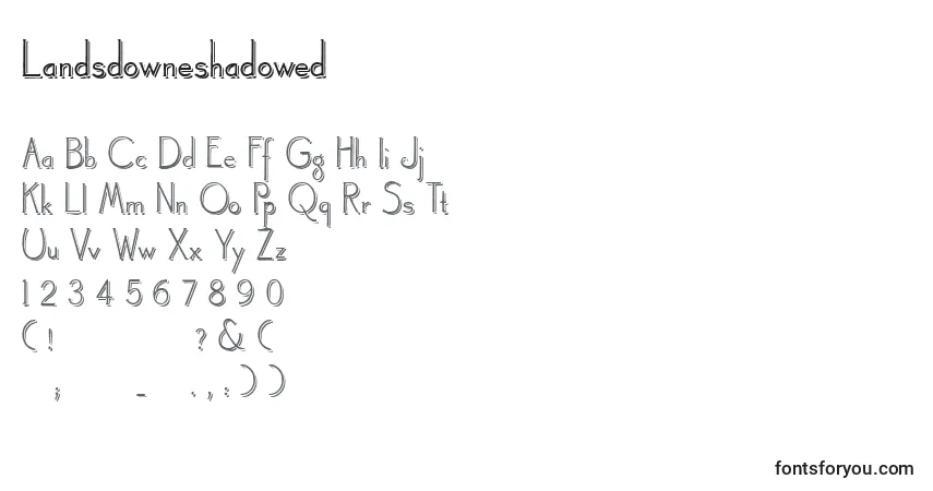 Schriftart Landsdowneshadowed – Alphabet, Zahlen, spezielle Symbole