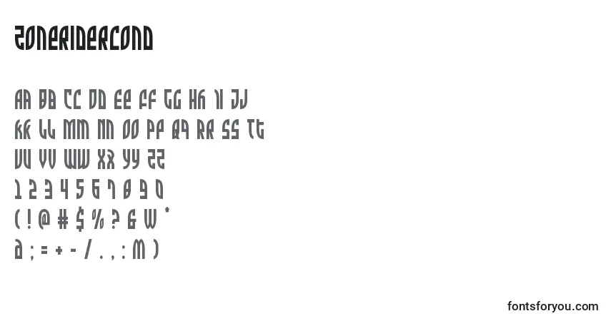 Шрифт Zoneridercond – алфавит, цифры, специальные символы