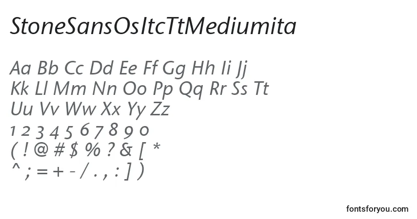 A fonte StoneSansOsItcTtMediumita – alfabeto, números, caracteres especiais