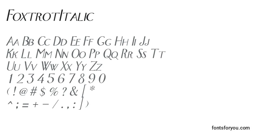 Schriftart FoxtrotItalic – Alphabet, Zahlen, spezielle Symbole