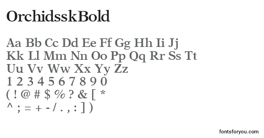 A fonte OrchidsskBold – alfabeto, números, caracteres especiais