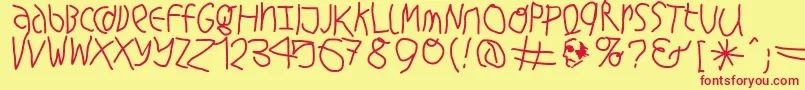 Hingehudeltmedium-Schriftart – Rote Schriften auf gelbem Hintergrund