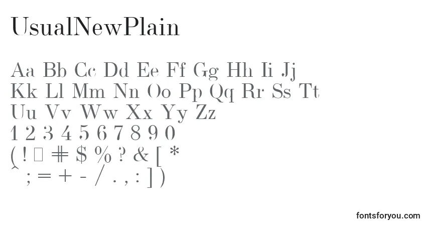 Schriftart UsualNewPlain – Alphabet, Zahlen, spezielle Symbole