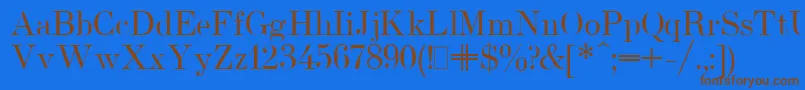 フォントUsualNewPlain – 茶色の文字が青い背景にあります。