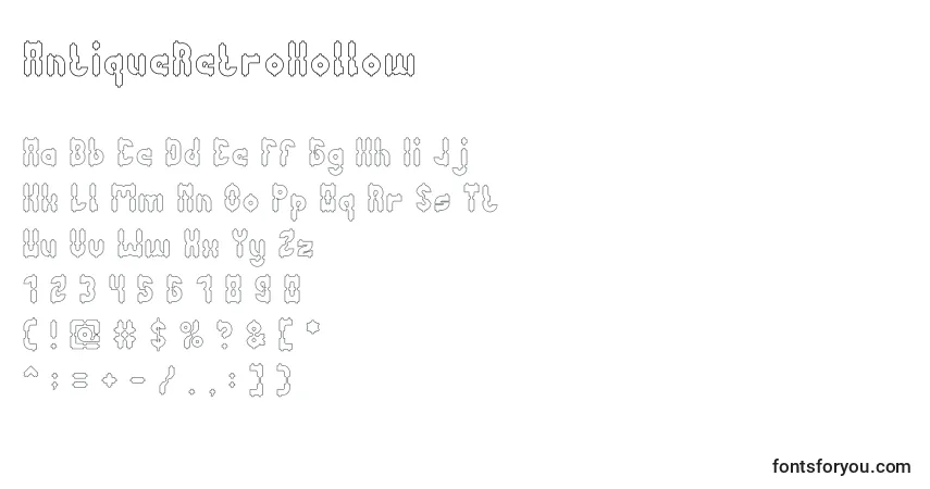 Шрифт AntiqueRetroHollow – алфавит, цифры, специальные символы