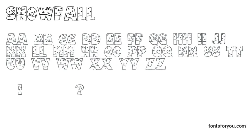 A fonte Snowfall – alfabeto, números, caracteres especiais