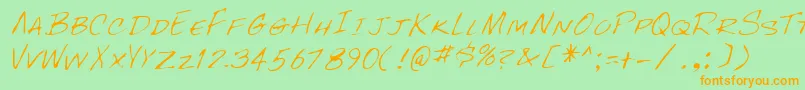 フォントLehn096 – オレンジの文字が緑の背景にあります。