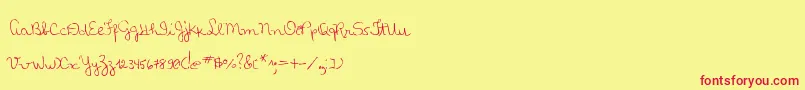 フォントMtfLolisHandwriting – 赤い文字の黄色い背景