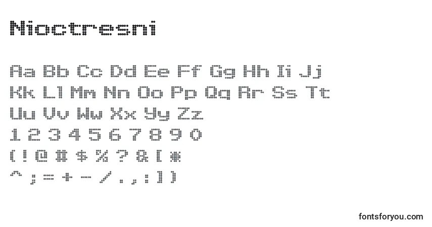 Nioctresni-fontti – aakkoset, numerot, erikoismerkit