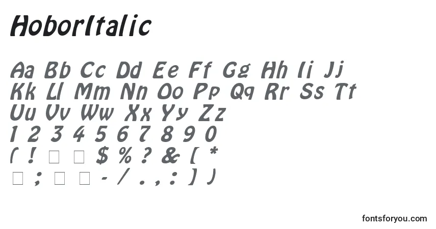 Schriftart HoborItalic – Alphabet, Zahlen, spezielle Symbole