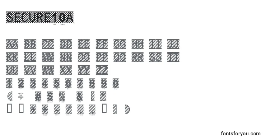 Czcionka Secure10a – alfabet, cyfry, specjalne znaki