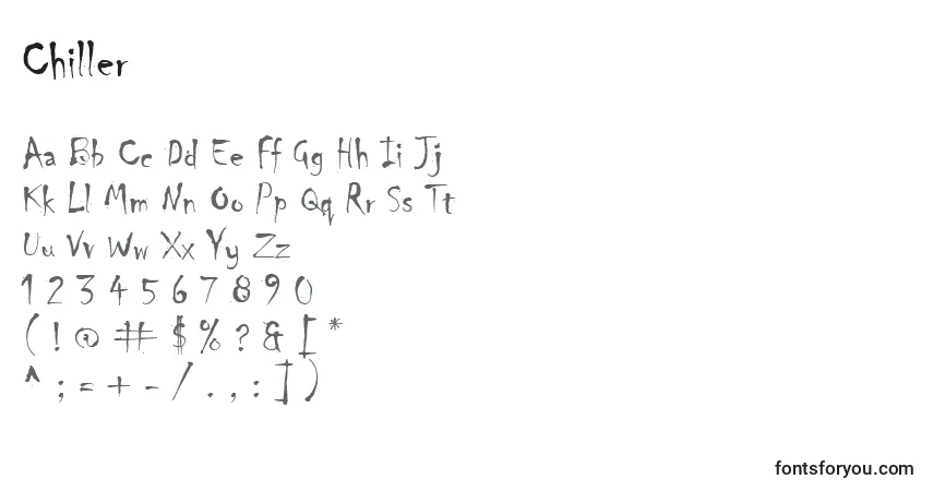 Czcionka Chiller – alfabet, cyfry, specjalne znaki