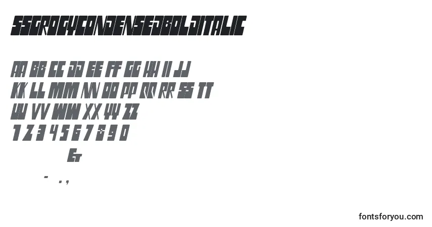 Шрифт SsgrogyCondensedbolditalic – алфавит, цифры, специальные символы