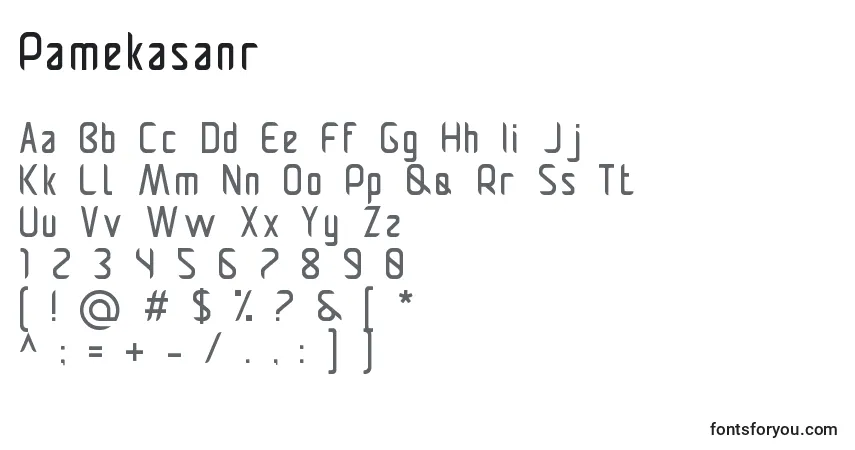 Schriftart Pamekasanr – Alphabet, Zahlen, spezielle Symbole