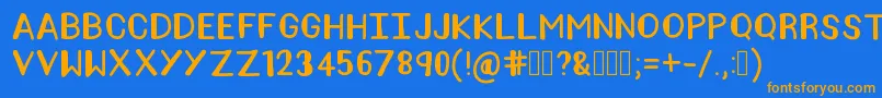 フォントAmeliaPond – オレンジ色の文字が青い背景にあります。