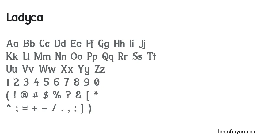 Schriftart Ladyca – Alphabet, Zahlen, spezielle Symbole