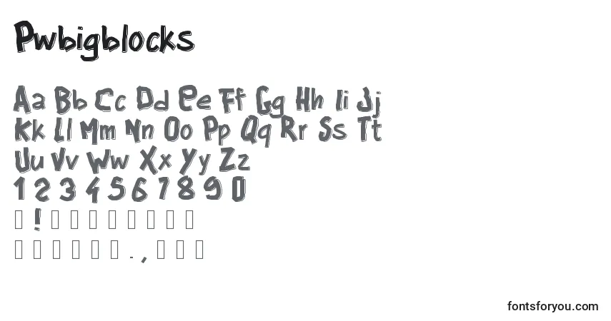 Czcionka Pwbigblocks – alfabet, cyfry, specjalne znaki