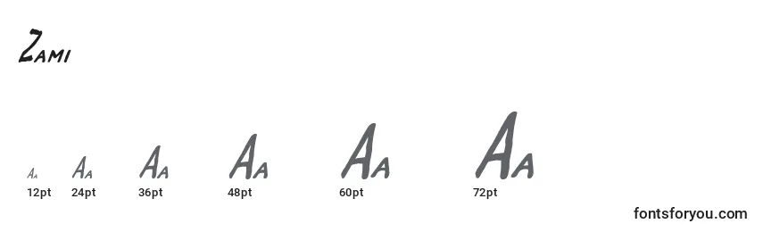 Размеры шрифта Zami