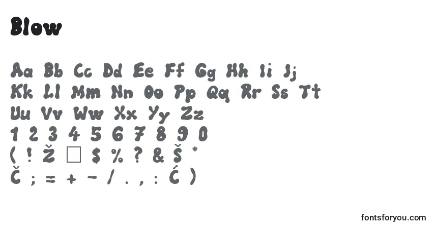 Czcionka Blow – alfabet, cyfry, specjalne znaki
