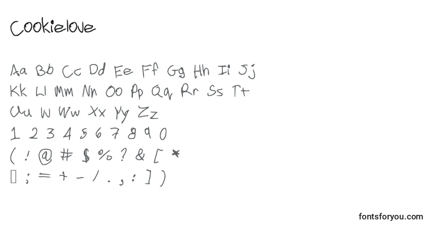 Schriftart Cookielove – Alphabet, Zahlen, spezielle Symbole