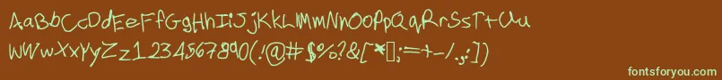 フォントCookielove – 緑色の文字が茶色の背景にあります。