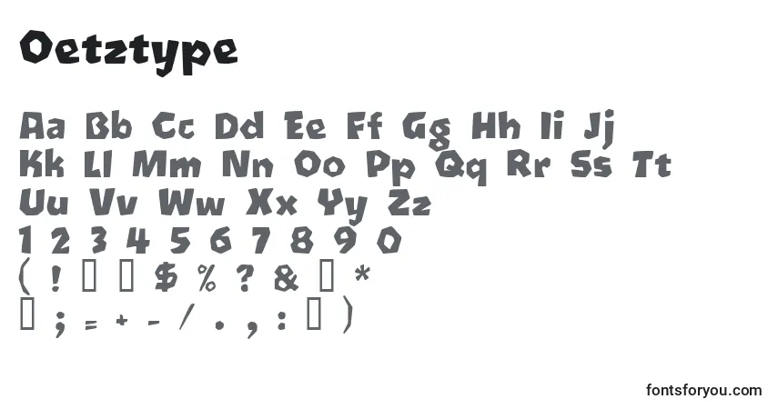 Schriftart Oetztype – Alphabet, Zahlen, spezielle Symbole