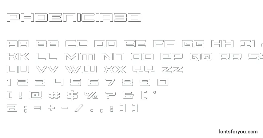 Czcionka Phoenicia3D – alfabet, cyfry, specjalne znaki