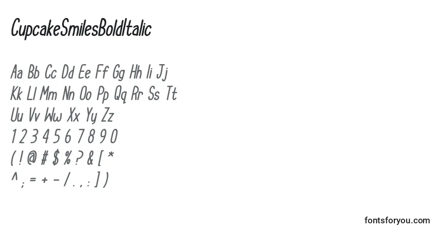 Schriftart CupcakeSmilesBoldItalic – Alphabet, Zahlen, spezielle Symbole