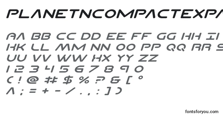 Шрифт Planetncompactexpandital – алфавит, цифры, специальные символы