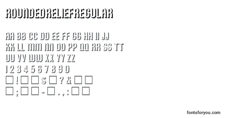 A fonte RoundedreliefRegular – alfabeto, números, caracteres especiais