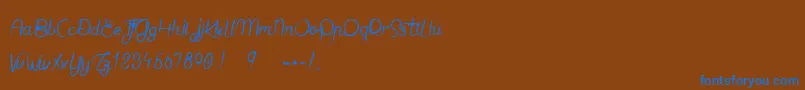 JaimeBienLeDimanche-Schriftart – Blaue Schriften auf braunem Hintergrund