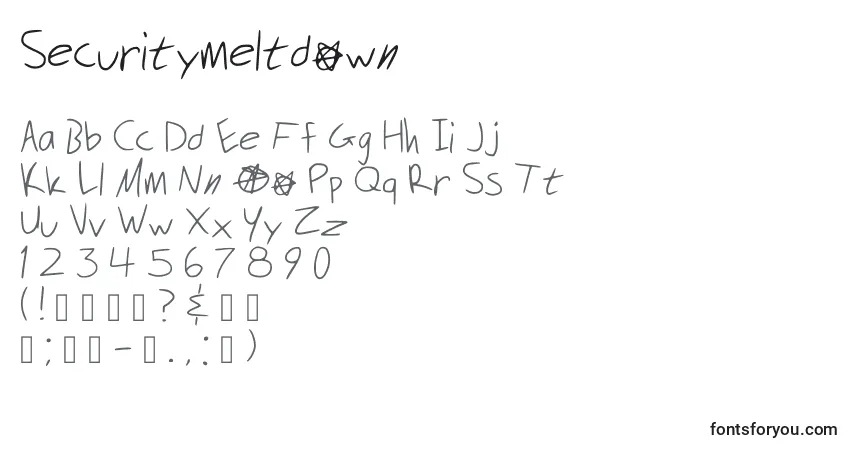 Czcionka Securitymeltdown – alfabet, cyfry, specjalne znaki
