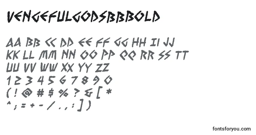A fonte VengefulgodsbbBold – alfabeto, números, caracteres especiais