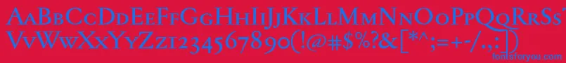 Jannontextmedsc-Schriftart – Blaue Schriften auf rotem Hintergrund