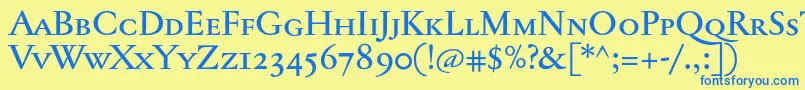 Jannontextmedsc-Schriftart – Blaue Schriften auf gelbem Hintergrund