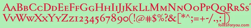 フォントJannontextmedsc – 赤い文字の緑の背景