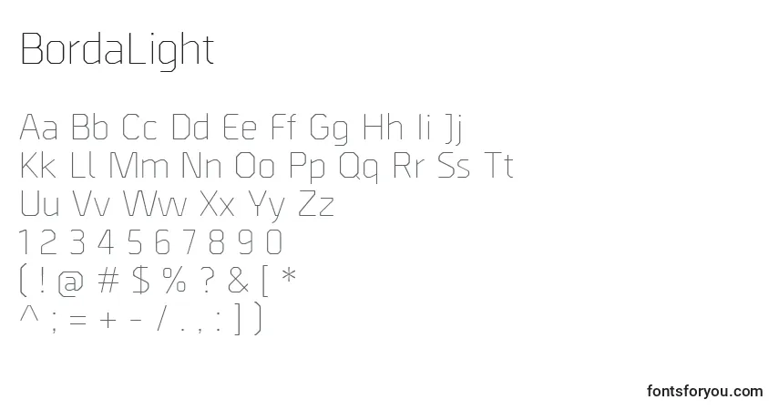 Schriftart BordaLight – Alphabet, Zahlen, spezielle Symbole