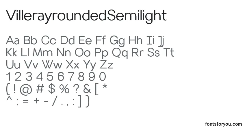 A fonte VillerayroundedSemilight – alfabeto, números, caracteres especiais