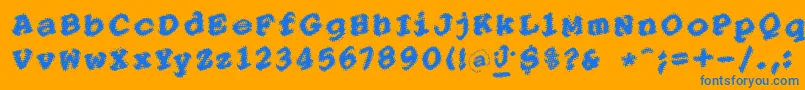 PointersistersBold-Schriftart – Blaue Schriften auf orangefarbenem Hintergrund