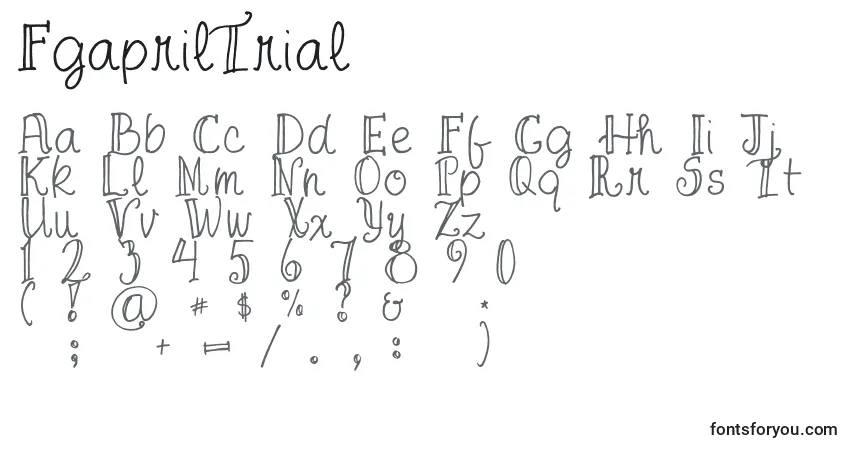 Czcionka FgaprilTrial (55291) – alfabet, cyfry, specjalne znaki