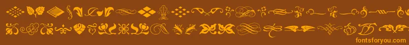 TypeEmbellishmentsOneLetPlain.1.0-Schriftart – Orangefarbene Schriften auf braunem Hintergrund